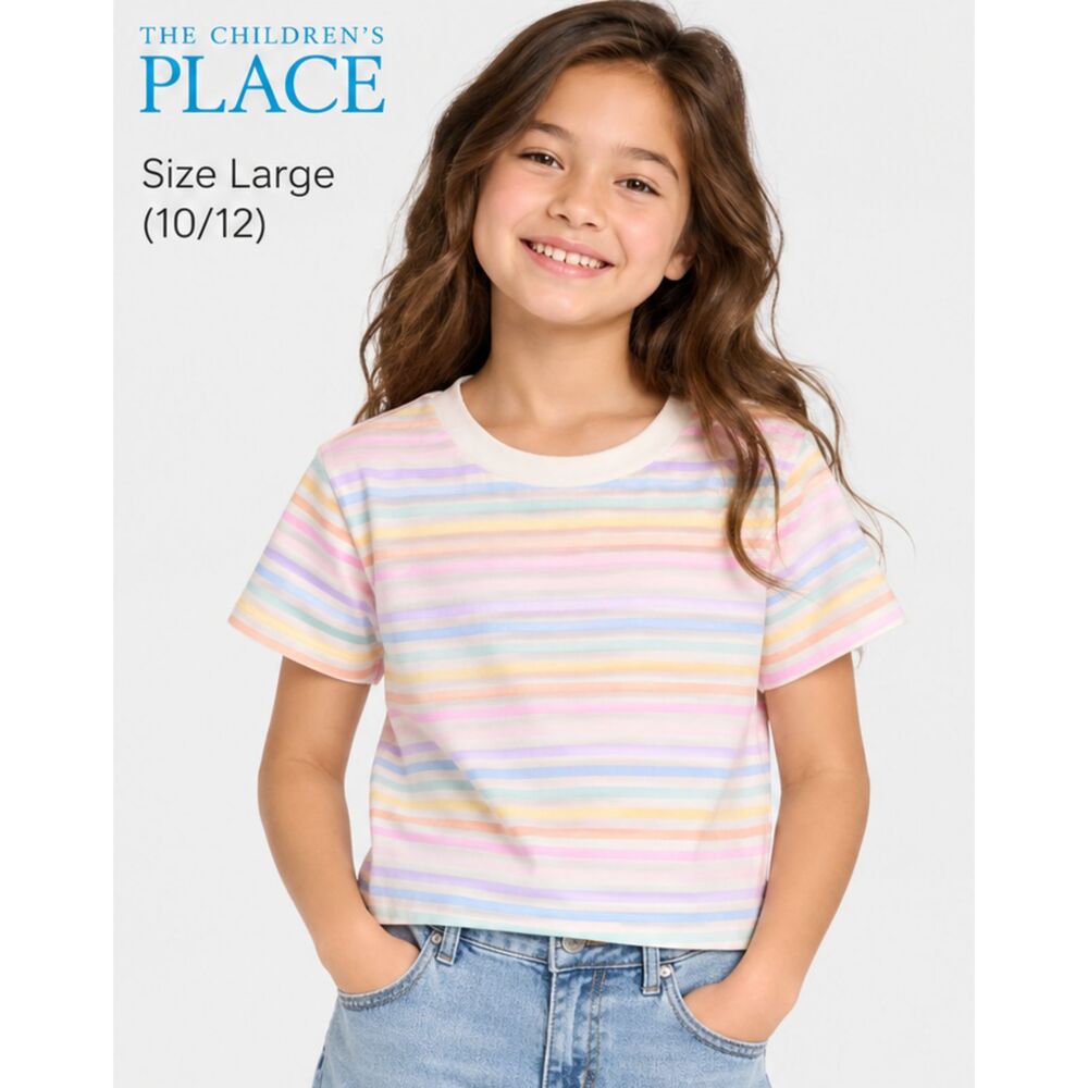 The Children's Place Girls Rainbow Striped Tulip Top Size L 10/12 NWOT